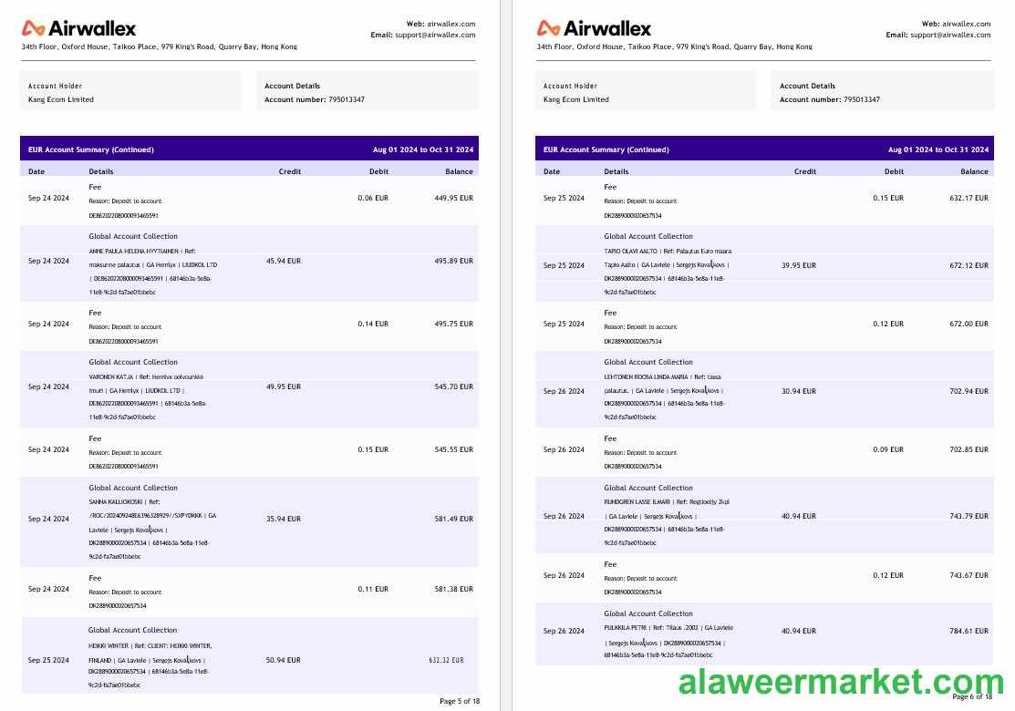 Hong Kong Airwallex Limited account statement, 18 pages 3